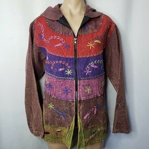 Yak n Yeti Hippie Embroidered Hooded Jacket Small